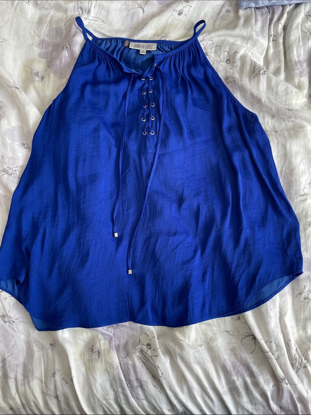 Jennifer Lopez Cobalt Lace-Up Spaghetti Strap Camisole